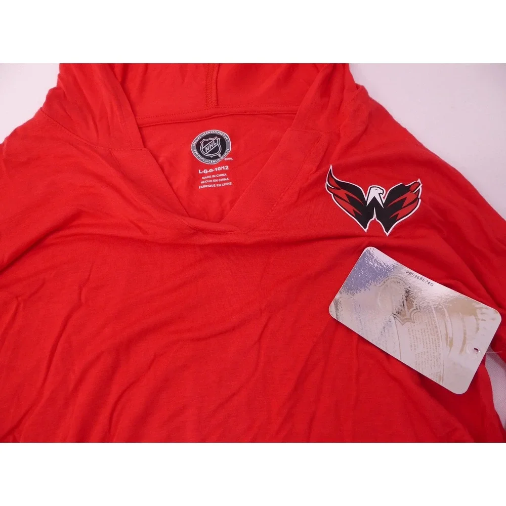 NWT NHL Washington Capitals Girls Large (10-12) Red Long Sleeved Hooded TShirt